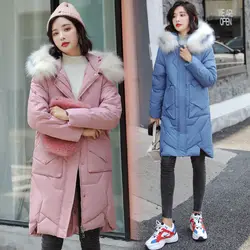 2019 Осень Корея Dongdaemun пуховик женский средней длины с большим меховым воротником студенческий bf хлопковое пальто