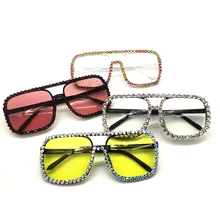 Квадратные Солнцезащитные очки с бриллиантами для мужчин, негабаритные дизайнерские солнцезащитные очки, винтажные женские очки с большими линзами, UV400 Oculos de sol