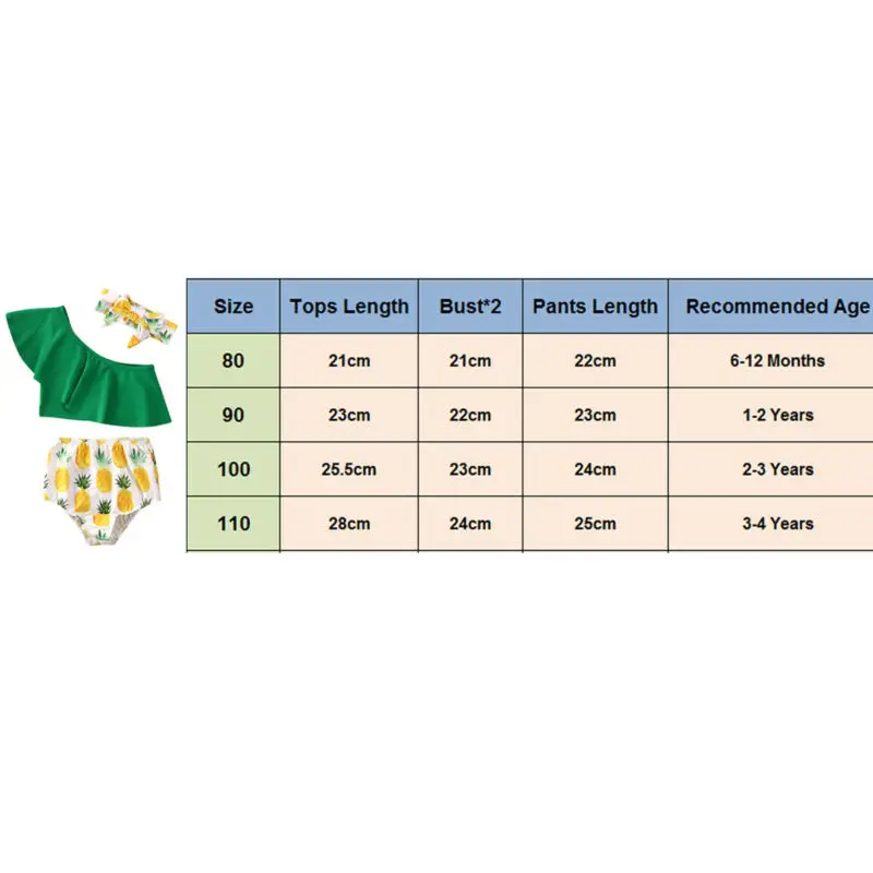 Модный трендовый купальник-бикини с оборками на одно плечо для маленьких девочек, милый купальный костюм с рисунком ананаса, одежда для купания