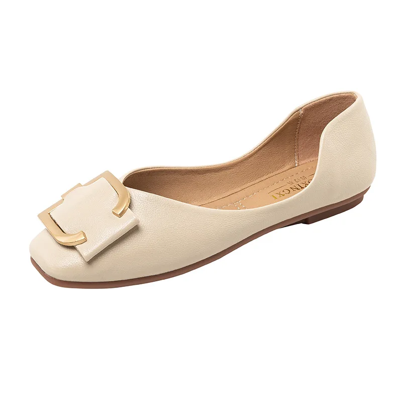 

Women Flats Shoes Metal C Buckle Decoration Ballet Shoes Office LadySlip on Leaher Loafers Female Spring Fashion Plus Size 35-43