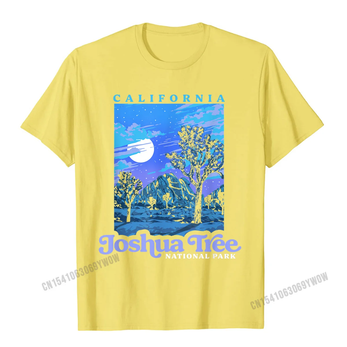Casual Camisa Short Sleeve Tops Shirt Lovers Day Round Collar Pure Cotton Mens Top T-shirts Camisa Top T-shirts Prevalent Joshua Tree National Park Vintage Night Scene Retro T-Shirt__137 yellow