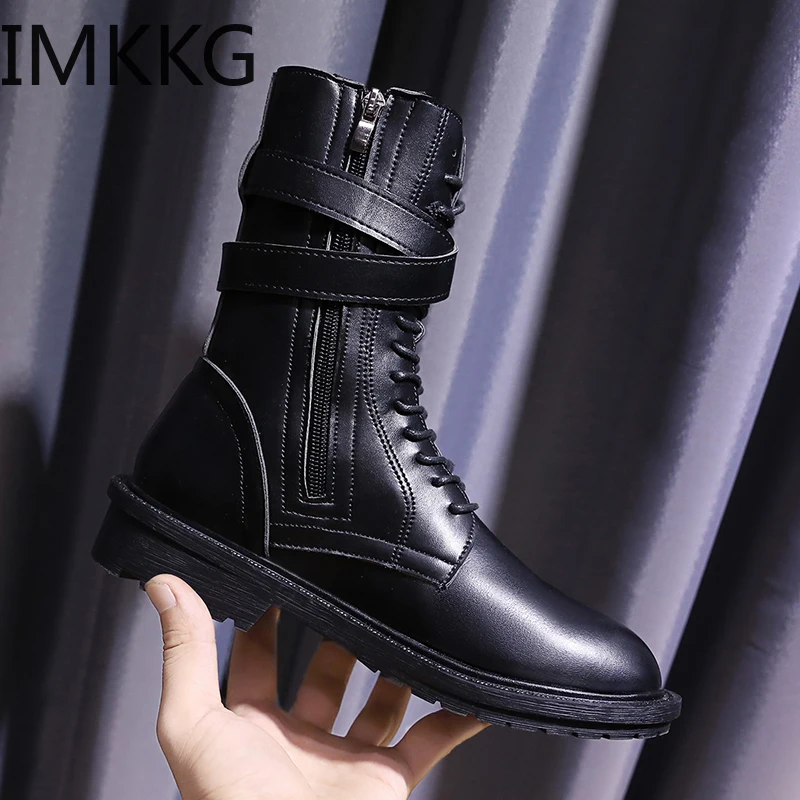 

2019 Round Toe Bandage Black Personality Casual Pu Leather Single Shoes Women Boots New Spring Autumn Fashion Tide