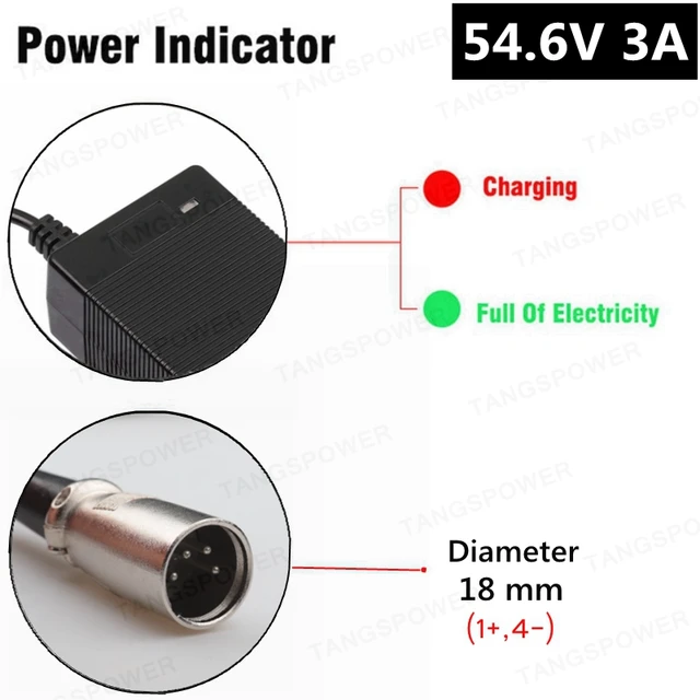 TANGSPOWER 54.6V 3A Lithium Battery Charger 54.6V3A electric bike Charger for 13S 48V Li-ion Battery pack charger High quality 4-Pin XLR