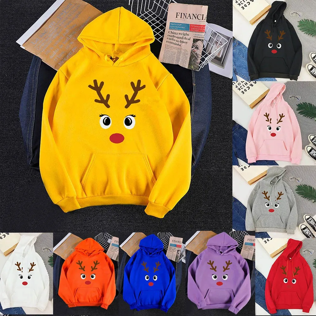 Christmas Print Sweatshirt Elk Printed Women Long Sleeve Christmas Hoodies Blouse Pullover Loose Street Tops jersey navidad