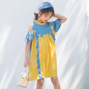 

YourSeason Girls Summer New Off Shoulder Cute Princess Ruffled Dress Korean Style Patchwork Children Girl Casual Dresses