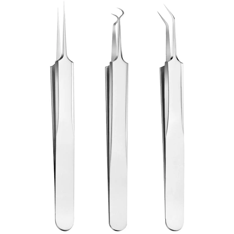 

3Pcs Stainless Acne Blackhead Removal Extractor Clip Acne Bend Needle Squeeze Acne To Blackhead Tool Tweezers Skin Care Tools