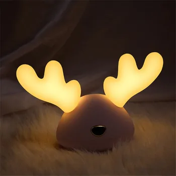 

Cartoon Deer Silicone Lamp Children Sleeping Light LED Night Light USB Rechargeable Table Lamp Christmas Gifts Dercoration Light