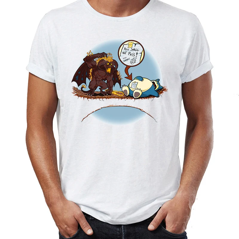 

Men's T Shirt You Shall Not Pass Lord of The Rings Snorlax and Balrog Awesome Artwork Printed Tee