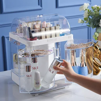 

Rotating Makeup Storage Box Lipstick Storage Shelf Dustproof Desktop Dresser Shelf Storage Makeup Organizer Storage