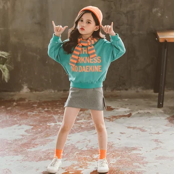 

Girls Shawl Letter Sweater Skirt Sets 3-13 years old Girls Suits Spring and Autumn Children's Clothing Two-pieces Kids Clothes