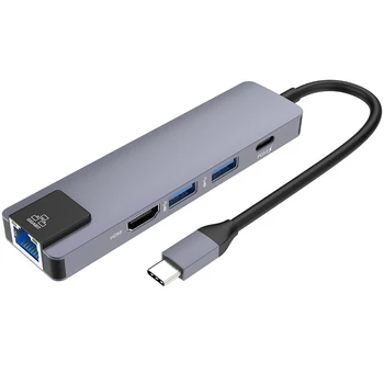 

5-In-1 Type C Hub USB C to JR45 HDMI USB Ports with Hub C for MacBook Samsung Huawei Lenovo ASUS HP