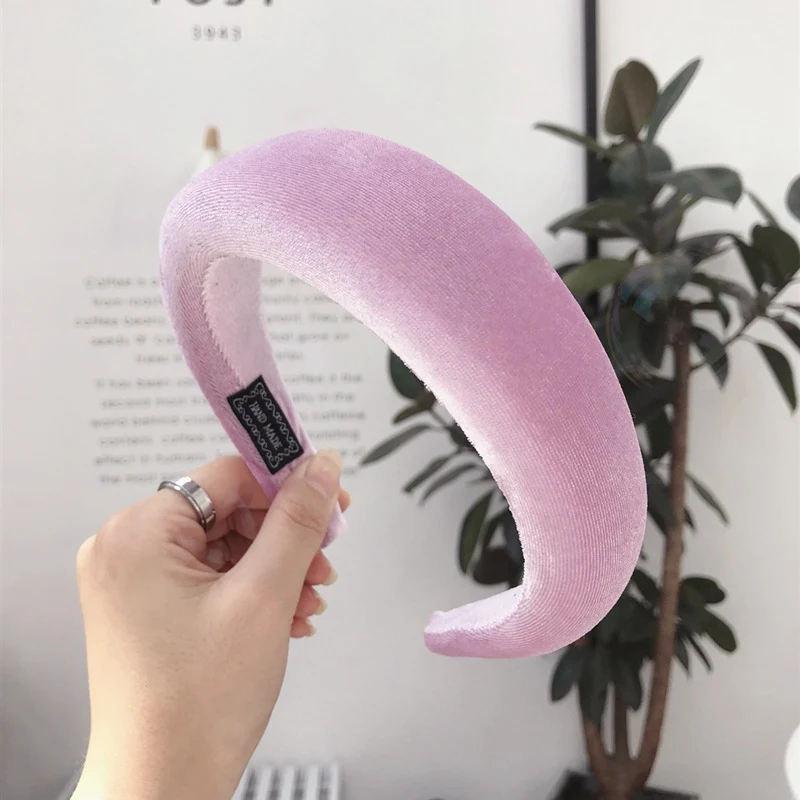 light purple MENGJIQIAO новая Толстая бархатная твердая широкая повязка тюрбан губка нескользящая Мягкая лента для волос для женщин девушек винтажные аксессуары для волос - Цвет: light purple