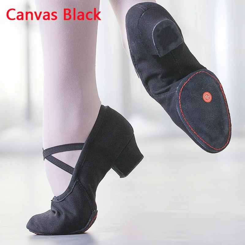 Canvas Black Летняя танцевальная обувь для женщин; мягкая обувь на среднем каблуке для девочек; балетная обувь для джаза; обувь для танца живота и йоги; обувь для латинских танцев; обувь для учителя - Цвет: Canvas Black