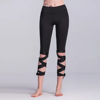 

NORMOV Fashion Women Leggings Solid High Elastic Waist Push Up Cross Straps Polyester Leggings Slim Workout Leginsy Damskie