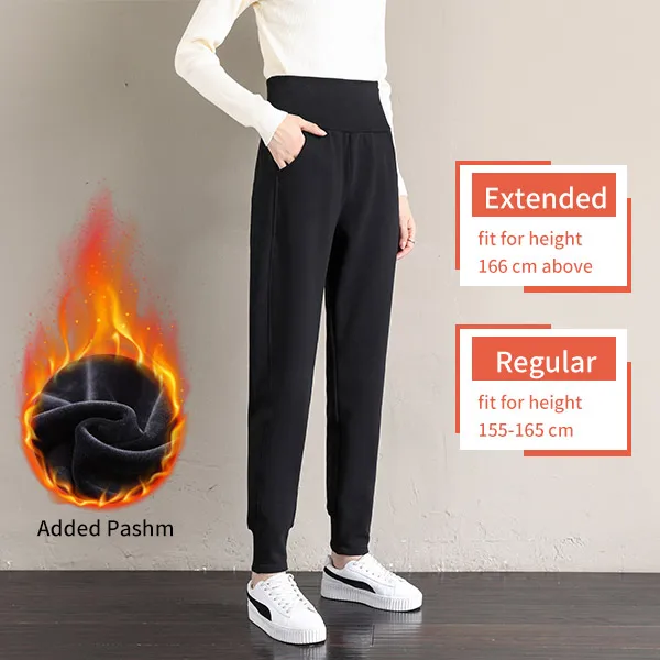 Joggers Women Plus Size Thick Warm Winter Sweatpants Outwear Gem Velet on Fleece Female Trousers Sport Casual Pants Suits Loose Black Extended