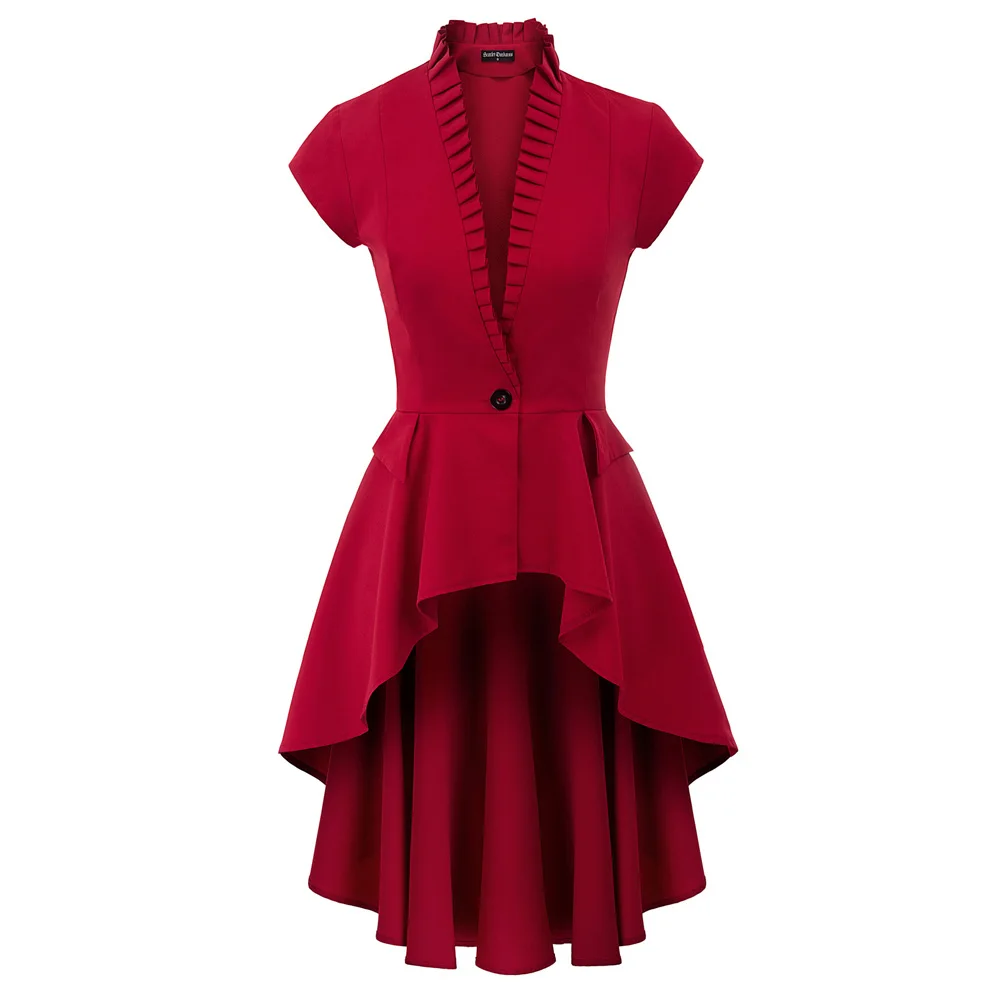 

Women coat Steampunk Renaissance summer casual Irregular Hem Coat Short Sleeve Stand Collar female coat solid