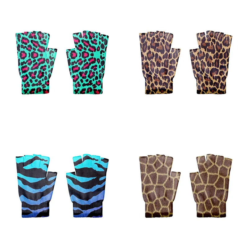 

Men's And Women's Leopard Gloves Fashion Stretch Mitten Half-Finger Touch Screen Fingerless Gloves Unisex Working Gloves
