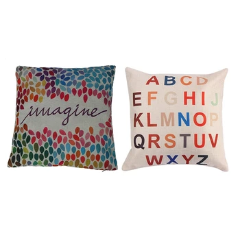 

2Pcs Pillow Case : 1Pcs Waist Pillow Home Decoration (a B C D 26 Letters) & 1Pcs Print Square Cotton Linen Throw Cushion Cover C
