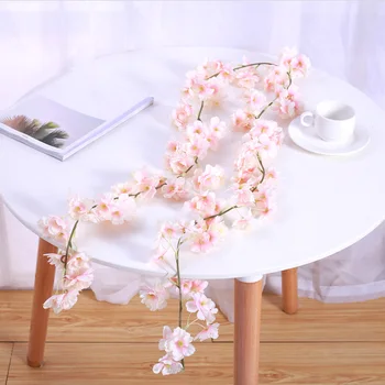 

2pcs Party Artificial Cherry Blossom Wedding Wall Hanging Floral Balcony Garden Gift Garland DIY Silk Flower Porch Home Decor