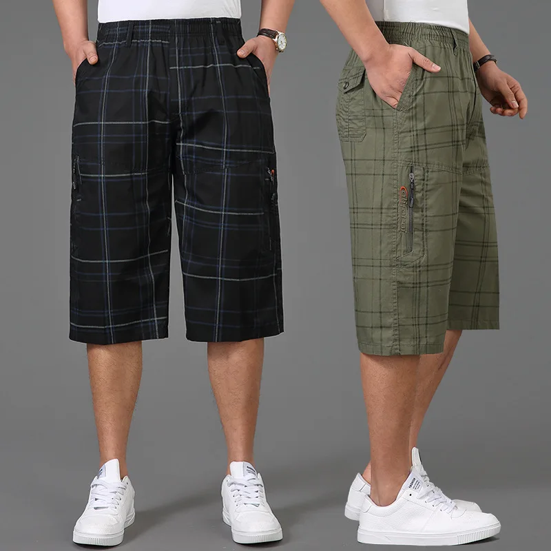 

Summer Capri Pants Men's Middle-aged Bib Overall High-waisted Loose Casual Pants Men's Thin Capri Pants All