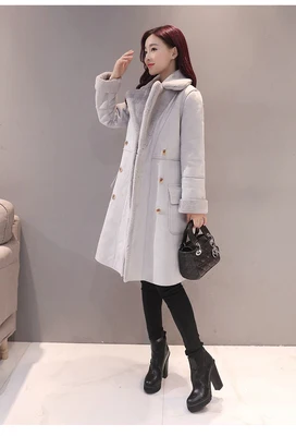 Winter Velvet Suede Jacket Coats Women Winter Outerwear Fashion Coat Thick Warm Faux Sheepskin Long Casual Female Overcoat - Цвет: 1288 gray