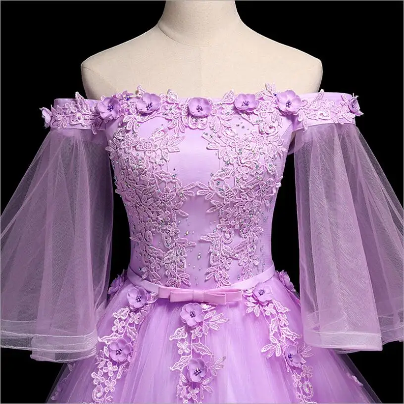 Фиолетовые бальные платья Милая Тюль с кружевом Половина рукава Vestidos De 15 Anos сладкий 16 платья Бальные вниз платья выпускного вечера