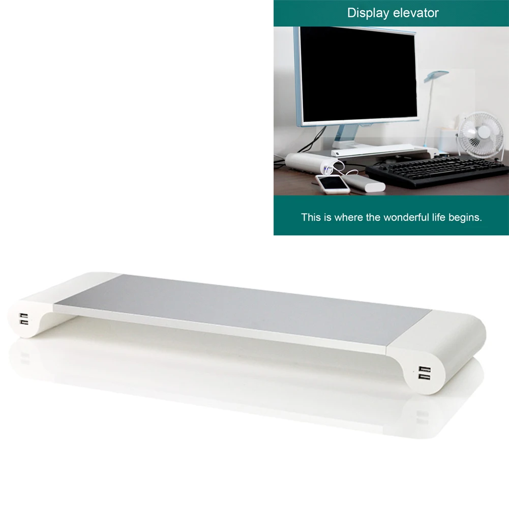  Aluminum Alloy Desktop Monitor Stand Non-slip Laptop Stand Riser with 4-ports USB Charging