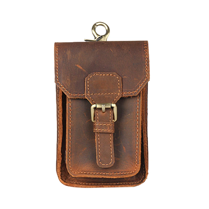

Casual Men'S Retro Pockets Genuine Leather Suede Leather Casual Small Bag Solid Waist Packs Brown