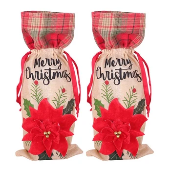 

2Pcs Christmas Wine Bottle Cover for Christmas Dinner Wine Tasting Party Table Decorations