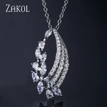 ZAKOL нежный циркония с украшением в виде кристаллов лист подвески для Для женщин модное, в форме оливы филиал Свадебные украшения FSNP2042