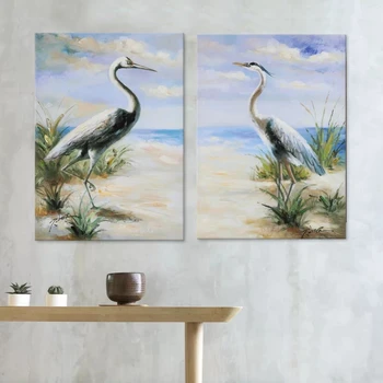 

Wall Modular Animal Canvas Home Decoration Great Blue Heron Pictures HD 2 Pieces Printed Paintings Living Room Artwork Framed