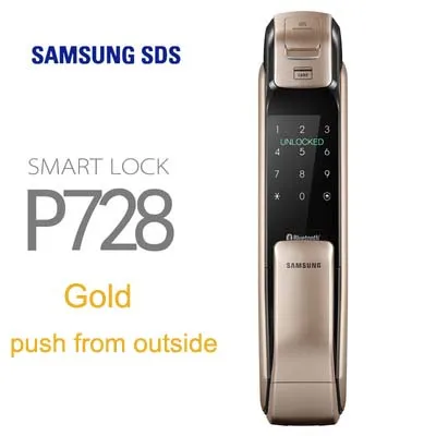SAMSUNG SHP-DP728 без ключа BlueTooth отпечаток пальца толкатель двусторонний цифровой дверной замок английская версия большой врезной три цвета - Цвет: Gold Push
