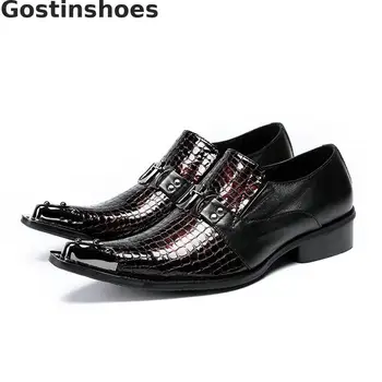 

Fashion Men Leather Shoes Snakeskin Printed Iron Capped Toe Men Casual Shoes Set Foot Slip-on Low Heel Men Shoes Leisure