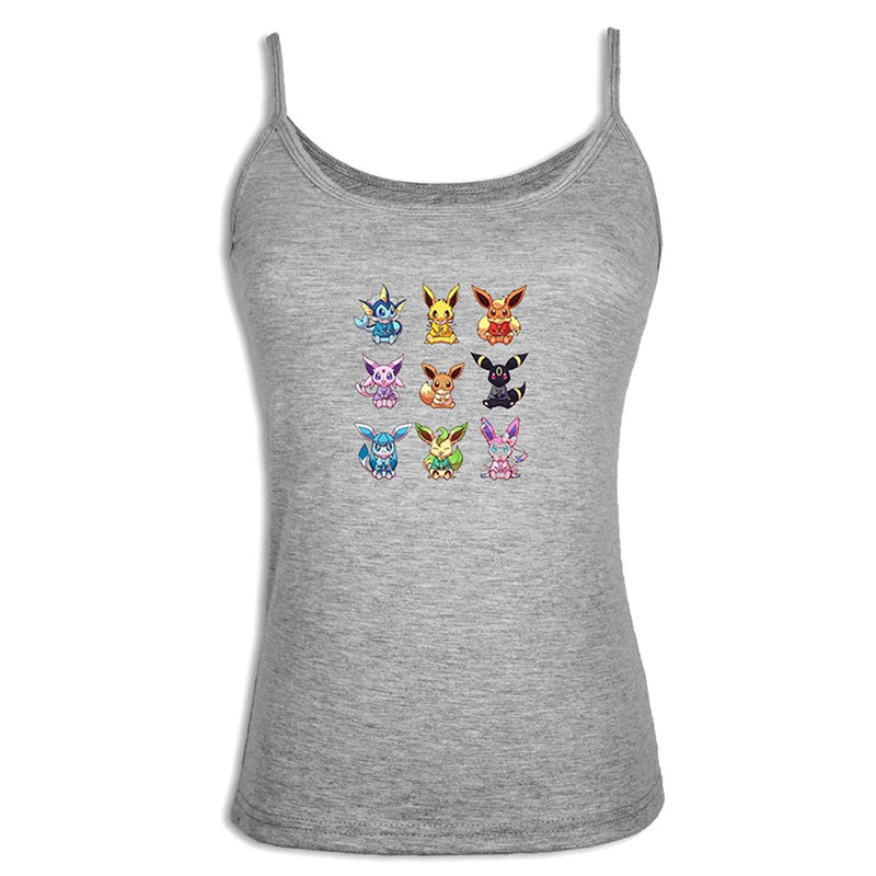 С покемоном Иви Jolteon Vaporeon Espeon Flareon Glaceon Leafeon сексуальные дамские, женские майки, хлопковые топы на лямках