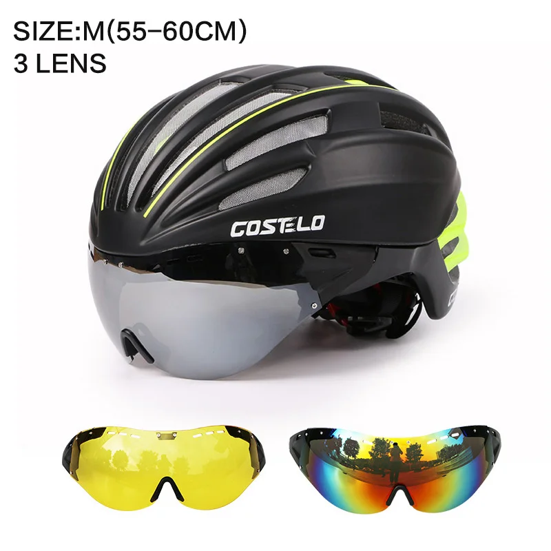 GREEN M 3 LENS Costelo велосипедный шлем 4 цвета MTB Горный шоссейный велосипедный шлем Casco speed Airo RS Ciclismo очки Bicicleta - Цвет: GREEN M 3 LENS