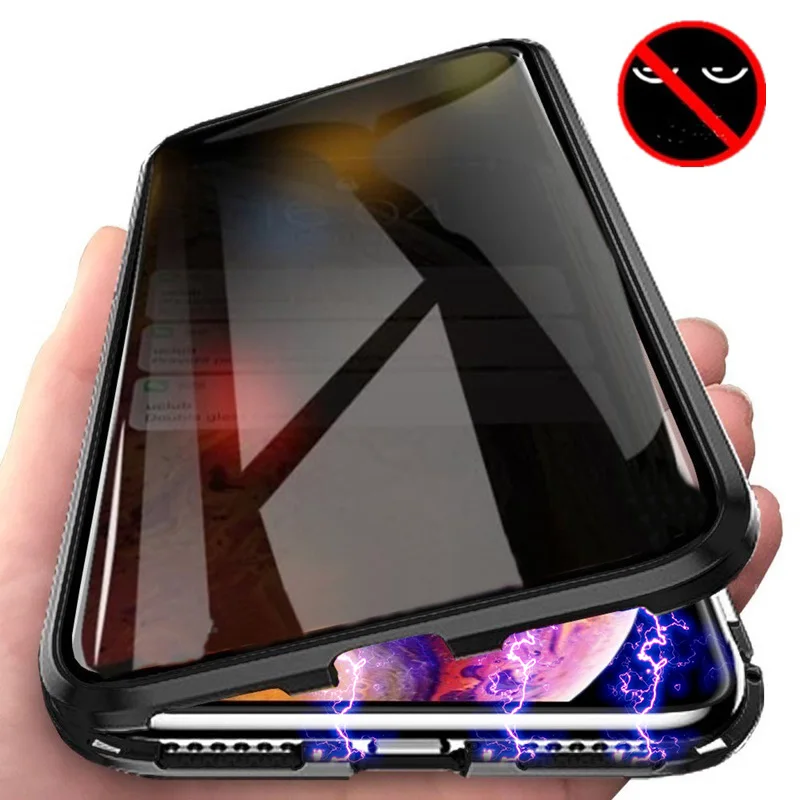

Magnetic Privacy Tempered Glass Metal frame Phone Case For iPhone XR XS MAX X 8 7 Plus 360 Full Body Protective Cover Coque