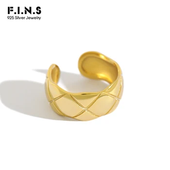 

F.I.N.S 925 Sterling Silver Rings for Women Simple Gold Silver Wide Rhombus Lattice Open Finger Ring Female Silver 925 Jewelry