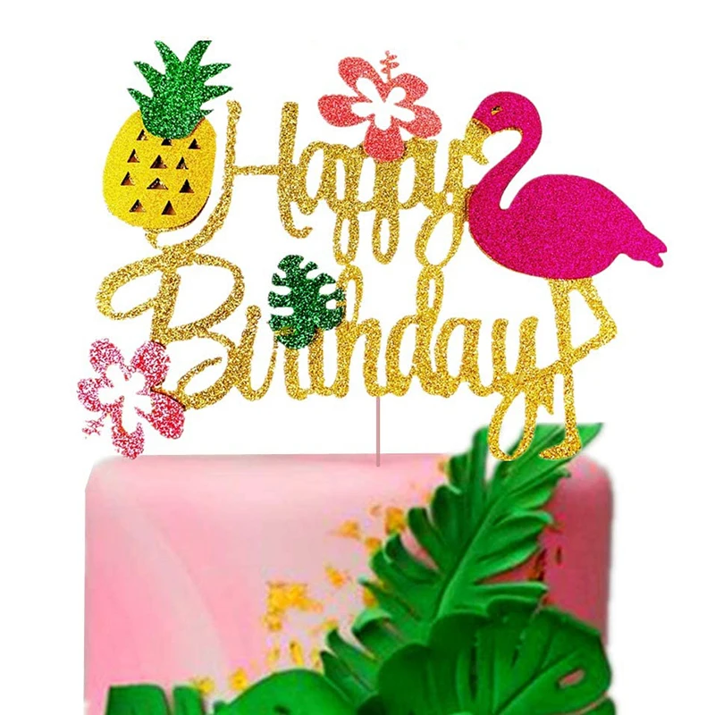 Summer Birthday Flamingo Pineapple Aloha Letter Cake Toppers Party Decorates Cupcake Topper for Hawaiian Tropical Wedding Party party decorations birthday party supplies cake topper cake toppers