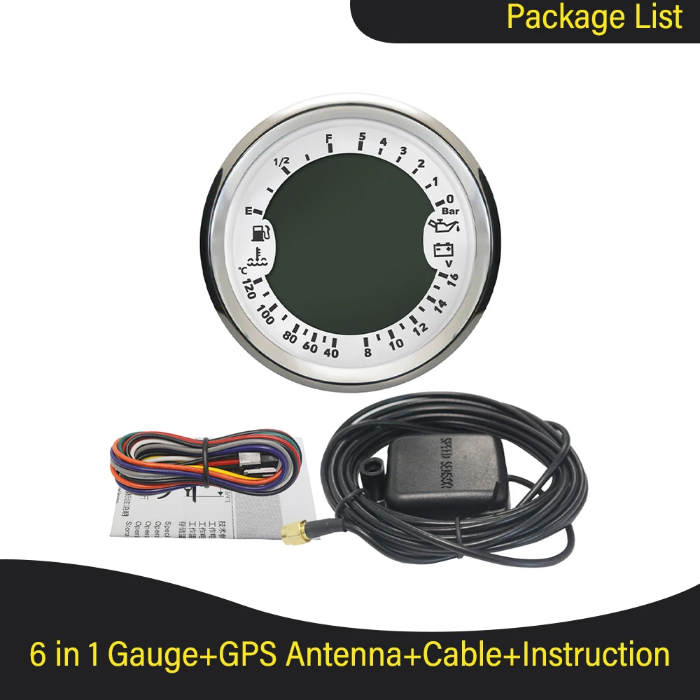 ELING Waterproof 6 in 1 Multi-function Gauges GPS Speedometer Tachometer 12V 24V Fuel Level Water Temp Oil Pressure