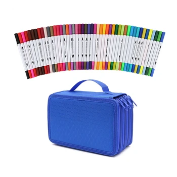 

49 Pcs Office Supplies: 48 PCS Dual Tip Brush Pens & 1 Pcs 72 Holes 4 Layers Pencil Case for School Student Bag