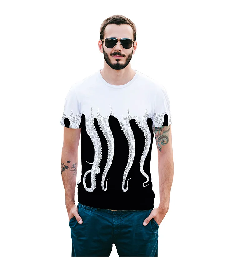 

2018 summer new national tide T-shirt male spoof octopus foot 3D printed short-sleeved shirt street loose large size men's cloth