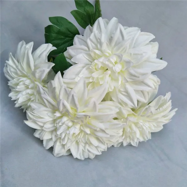Белый 8 шт. поддельные Dahlia(5 стебель/пучок) 17,7" Длина Моделирование помпон для свадьбы дома витрина декоративные цветы - Цвет: Белый