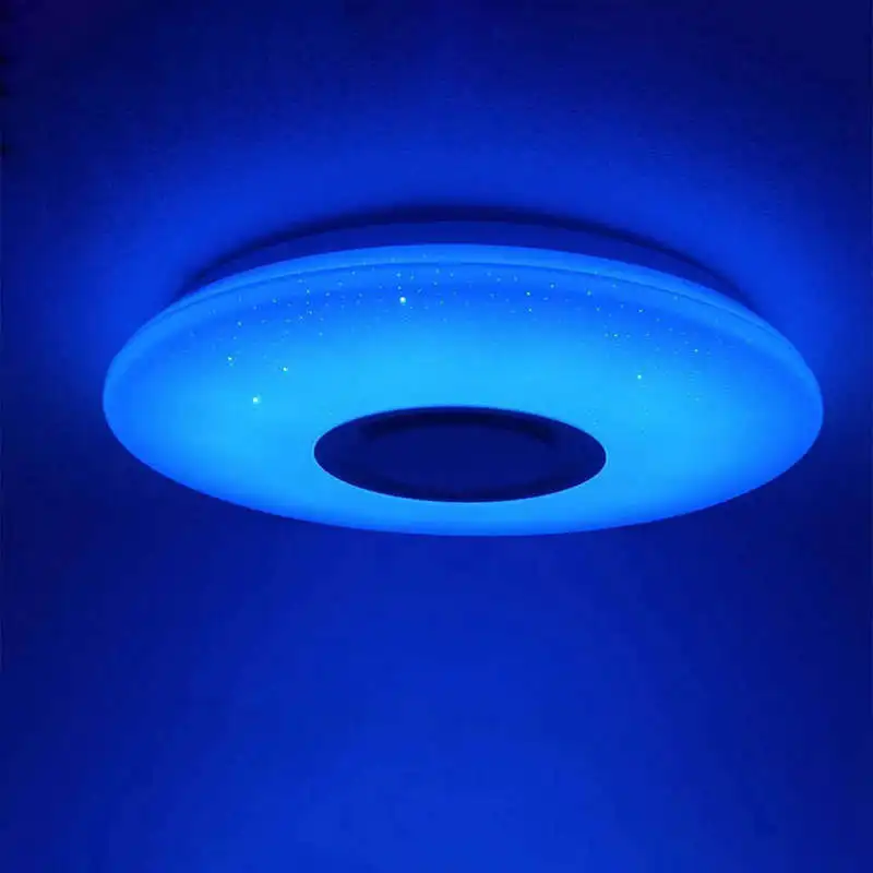 60W Rgb Flush Mount Round Starlight Music Led Ceiling Light Lamp With Bluetooth Speaker, Dimmable Color Changing Light Fixture W