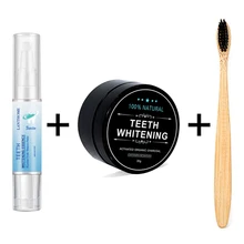 Отбеливание зубов натуральный кокосовый уголь зубной порошок бамбуковая зубная щетка и отбеливание зубов ручка гигиена полости рта чистящий набор