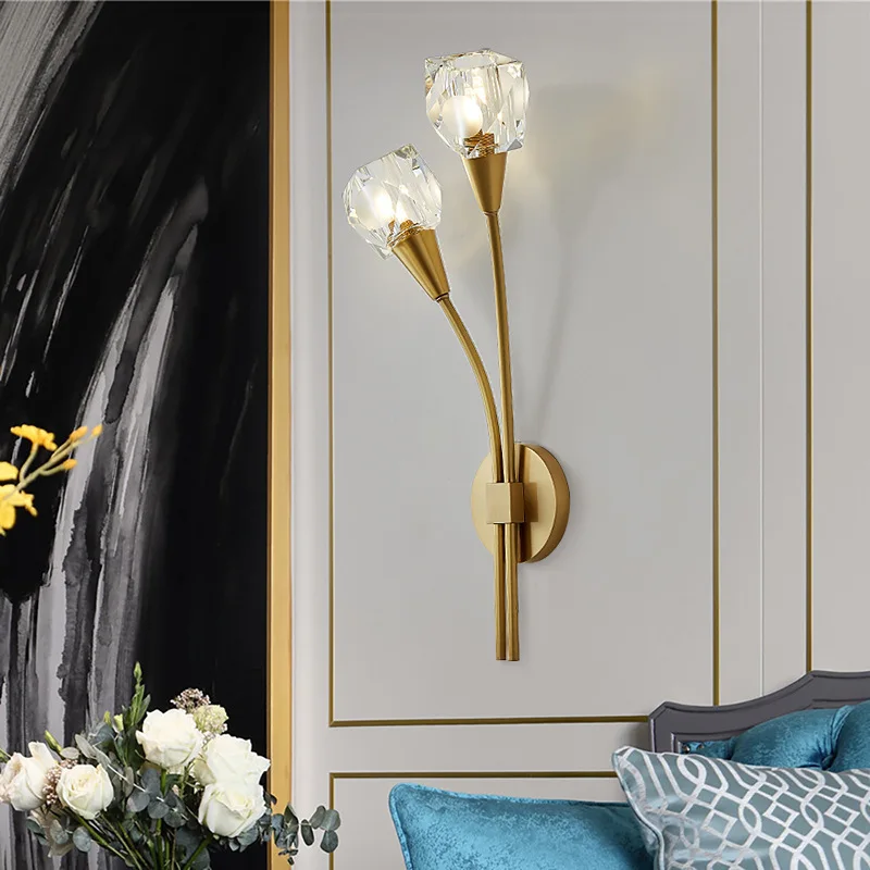 

light luxury crystal wall lamp flowers plant modelling cross-border new wallpaper background light TV wall decoration