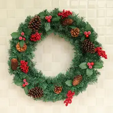 60 см Рождественский венок, висящий на двери с морозным клевером, венок, американская сосна, натуральный сосновый конус, ягоды, декоративная Рождественская гирлянда