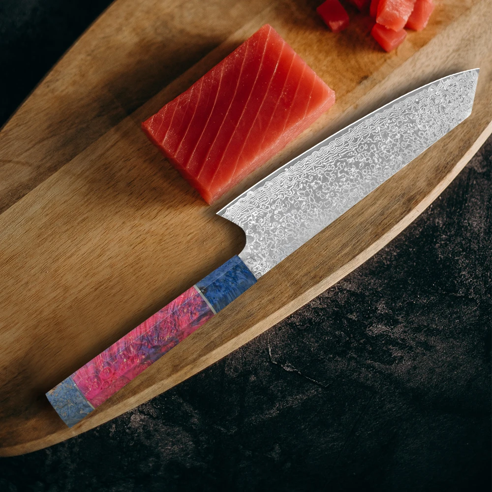 大马士革八角稳定木柄方头8寸祥云纹料理刀详情页_02