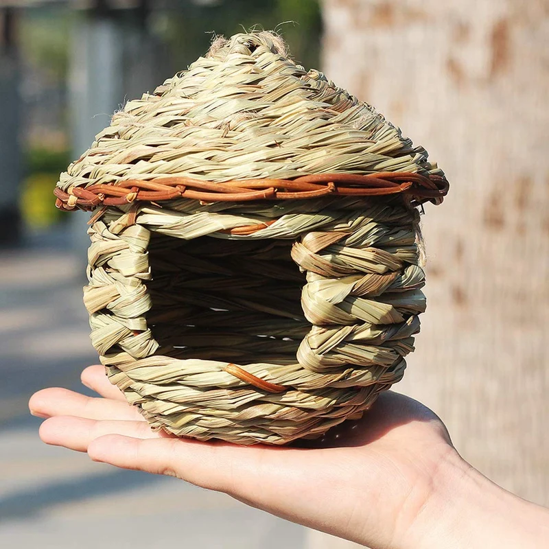 LBER Grass Bird Hut, уютное место для отдыха для птиц, обеспечивает укрытие от холода, ручные тканые птичьи домики гнездо идеально подходит для плавника