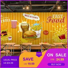3D фото обои фаст-фуд гамбургер картофель фри ресторан кофе десерт магазин обои столовая Обои фреска