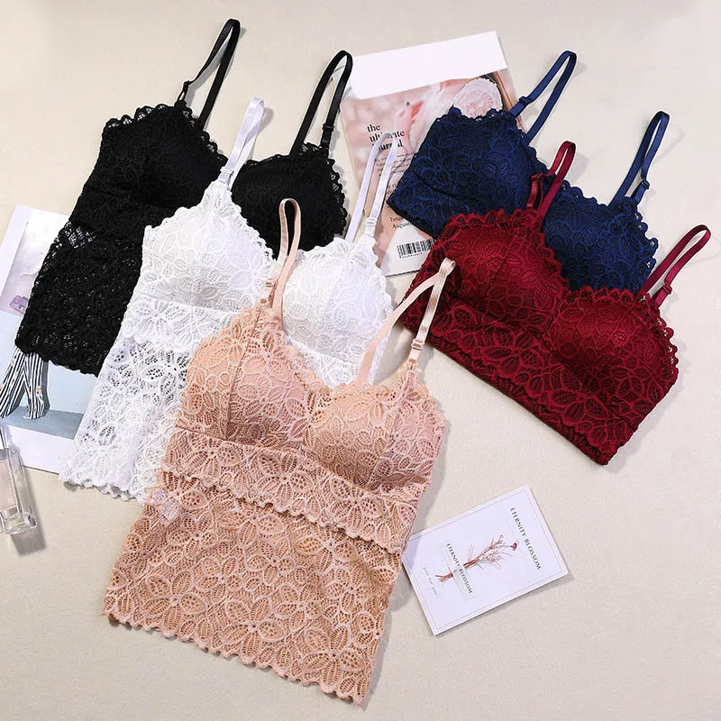 women's bra Women  Lace Crop Top V Bra Camisole Tank  Fashion Padded Floral Bralett Underwear Lace Ladies Camis pink camisole